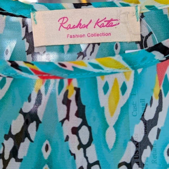 Rachel Kate Turquoise Teal Tribal Print Blouse Top | Sz Small - Picture 2 of 4